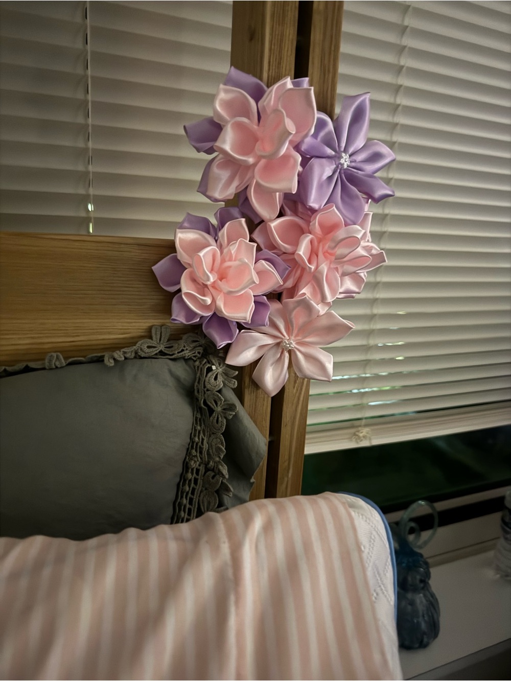Handmade Satin Flower Wall Accent - Pink & Lavender